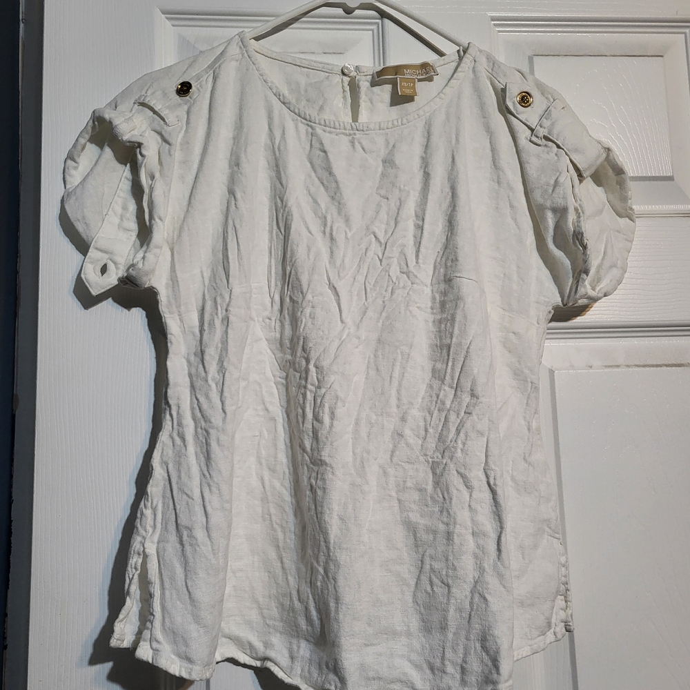 Michael Kors Cream Button-Shoulder Blouse